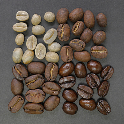 Top view of coffee beans in a square shape
