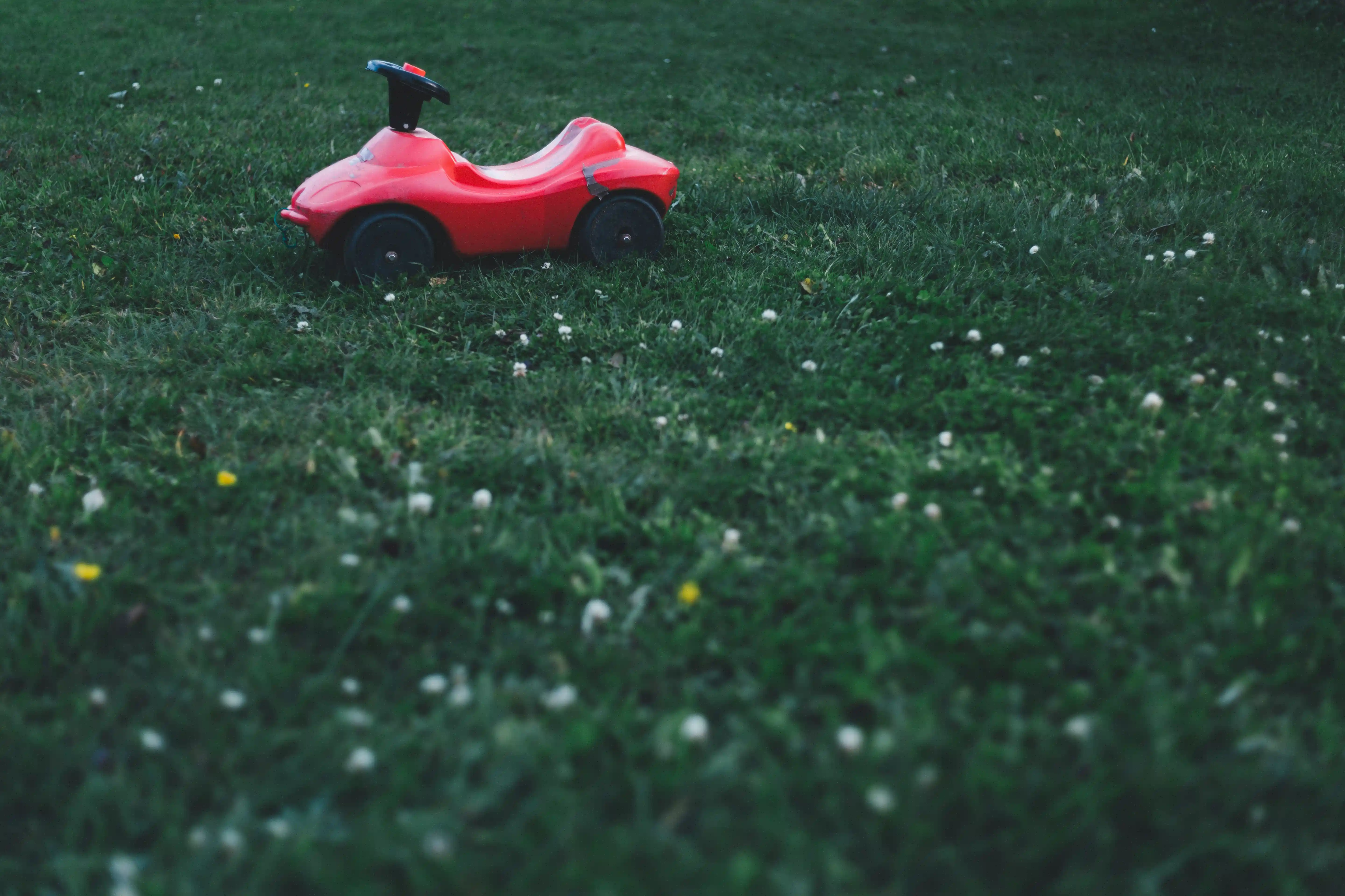 Red car toy in the grass