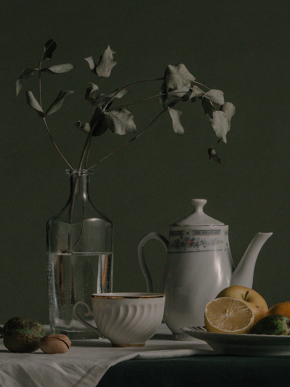 Bone china teapot set on table